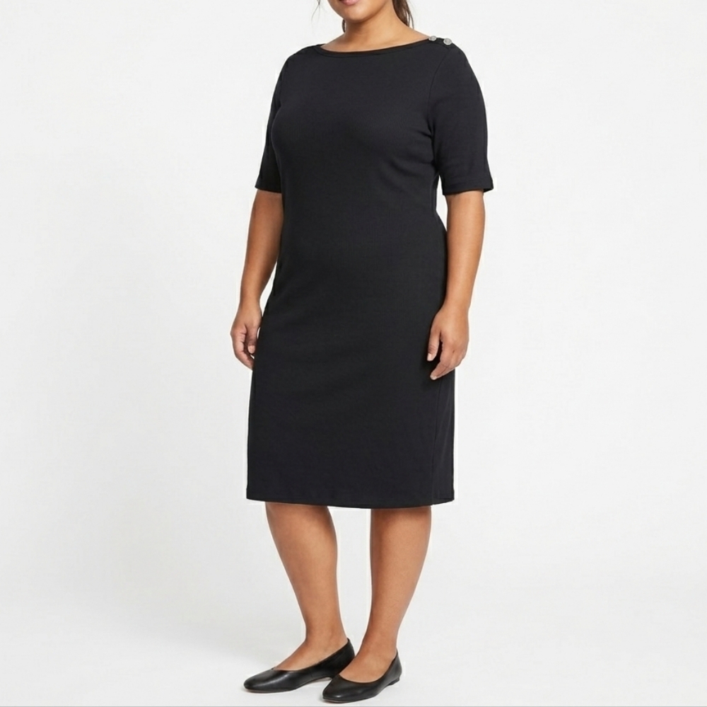 Lauren Ralph Lauren Black Dress Plus Size XXL Cotton LBD Midi Boatneck Office